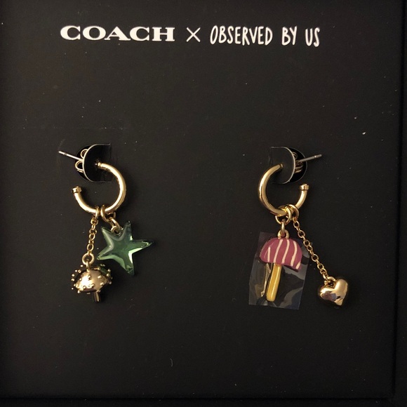 Coach x Observed By Us Mismatch Star & Mushroom Huggie Hoop Earrings NWT & Box - Picture 4 of 15